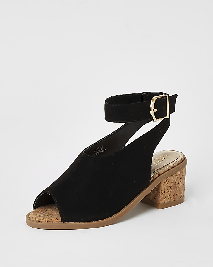 Girls black cork heel sandal