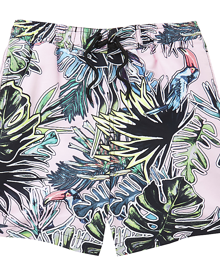 Boys pink leaf print swim shorts