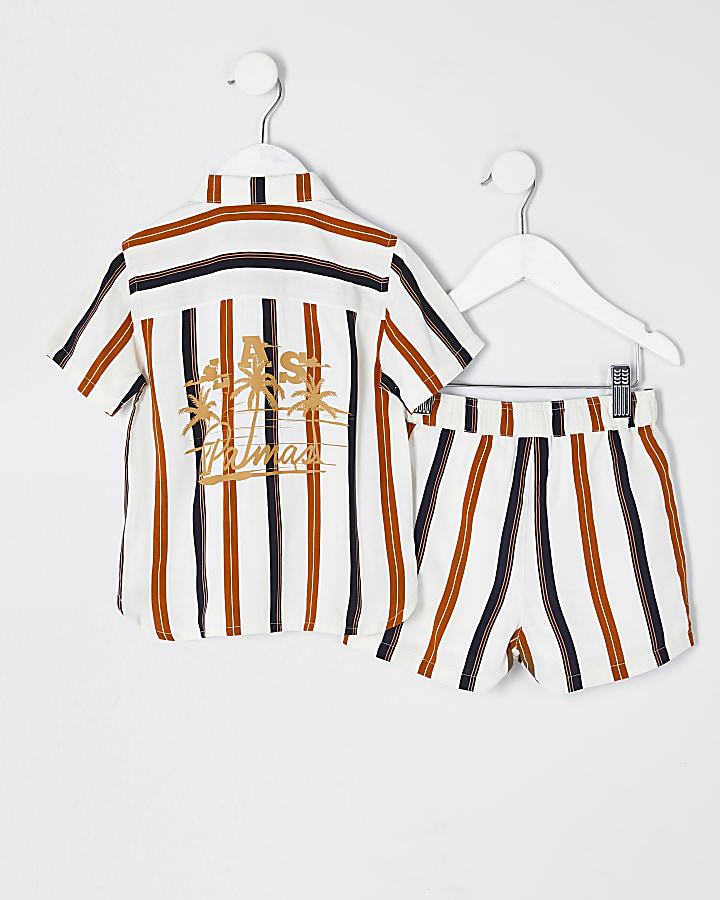 Mini boys ecru stripe shirt outfit