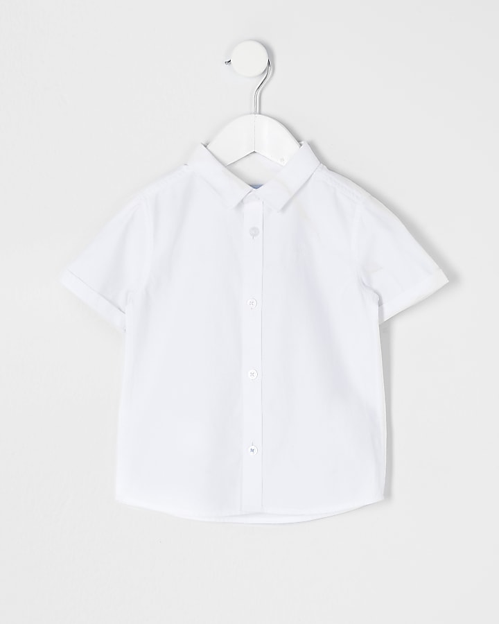 Mini boys white short sleeve twill shirt