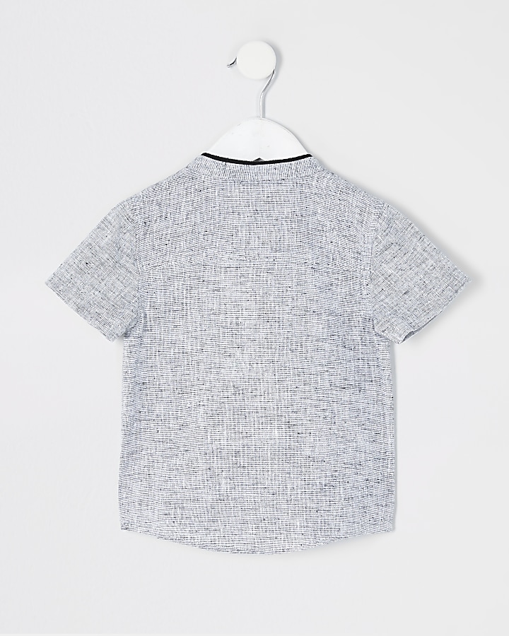 Mini boys grey textured grandad collar shirt