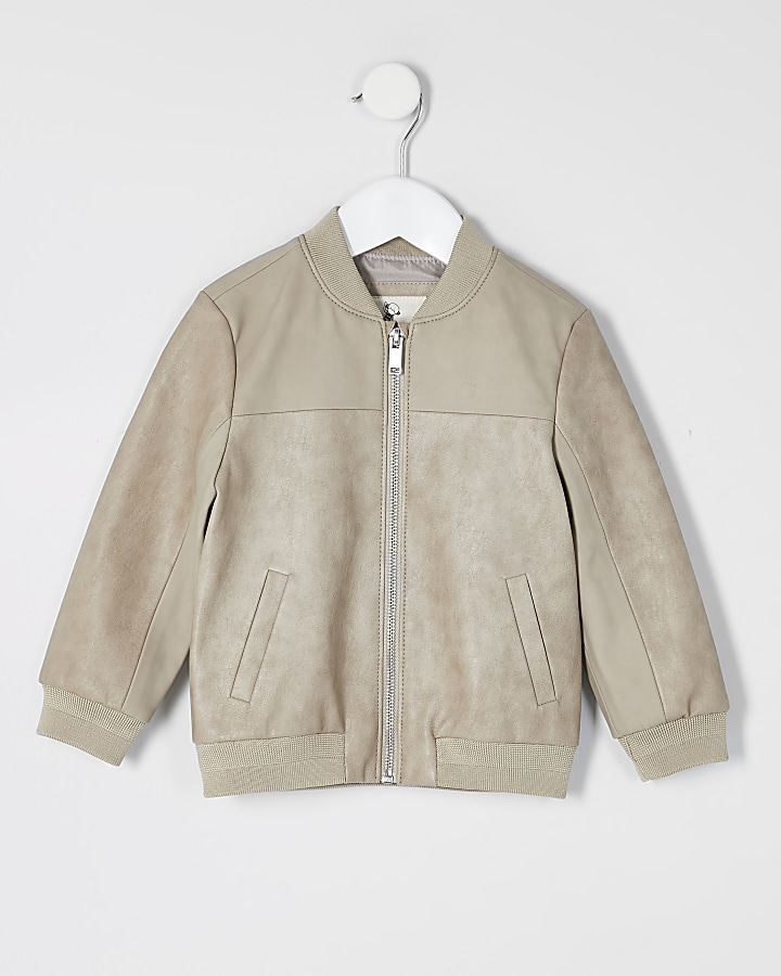 Mini boys stone faux leather bomber jacket
