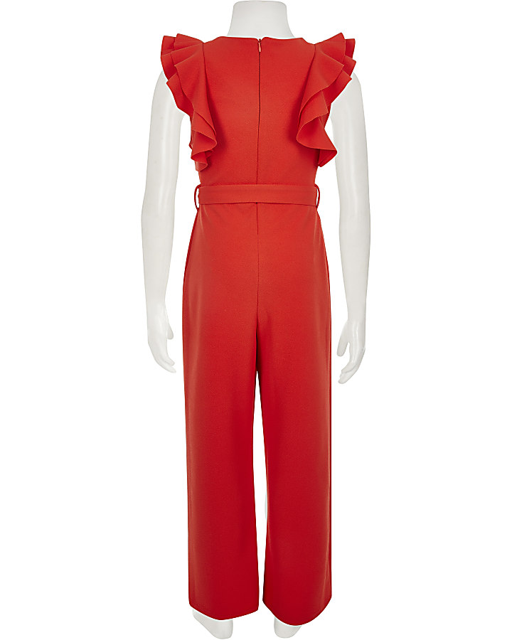 Girls frill sleeve belted jumpsuit