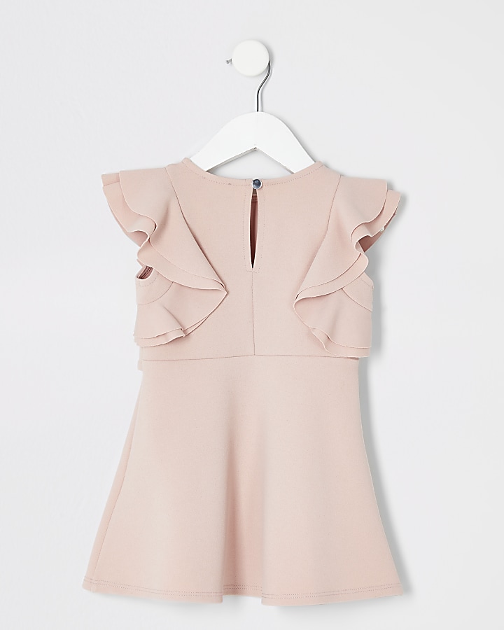 Mini girls pink ruffle belted dress