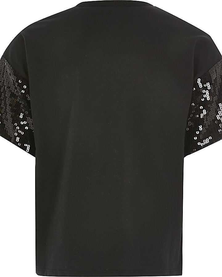 Girls black sequin embellished R T-shirt