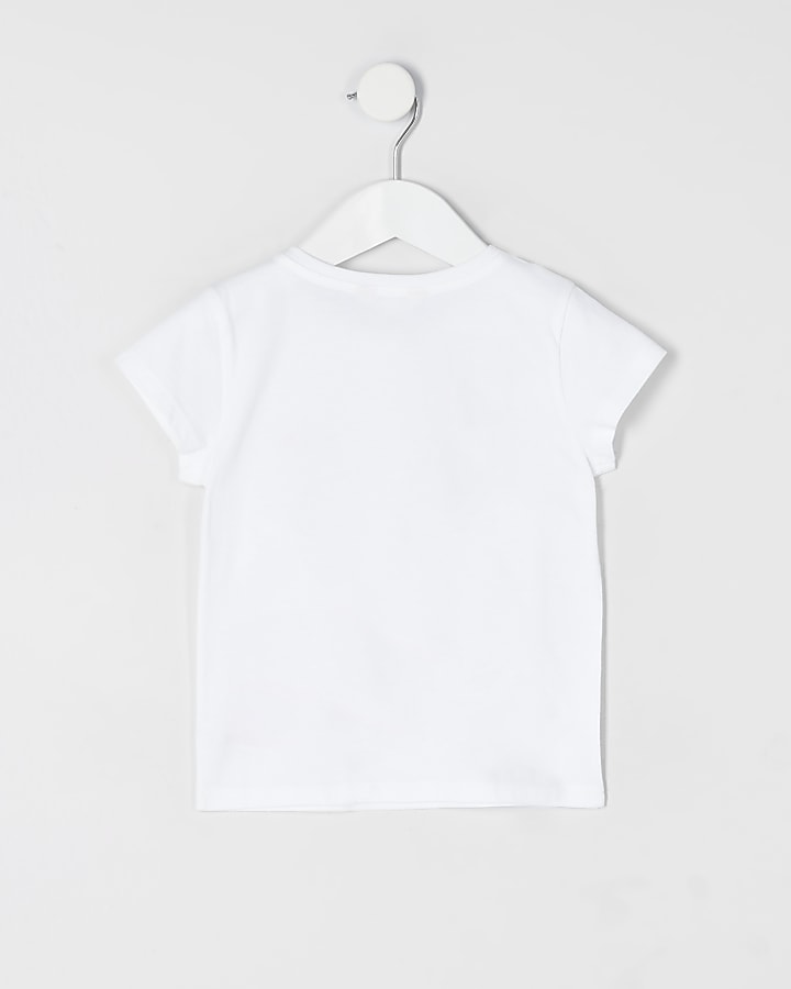 Mini girls white frill crew neck RI T-shirt
