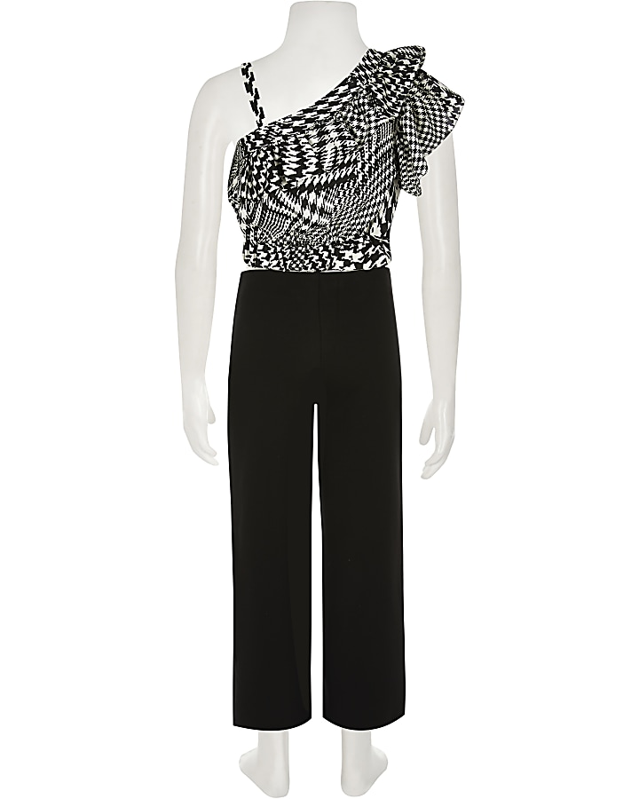 Girls dogtooth check print crop top outfit