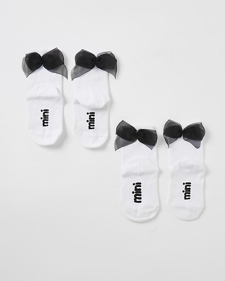 Mini girls white bow socks 2 pack