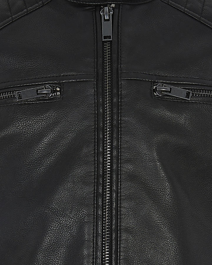 Boys black faux leather biker jacket