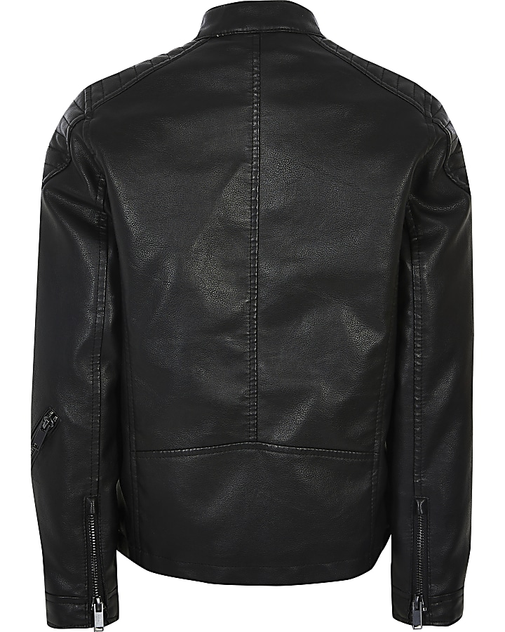 Boys black faux leather biker jacket