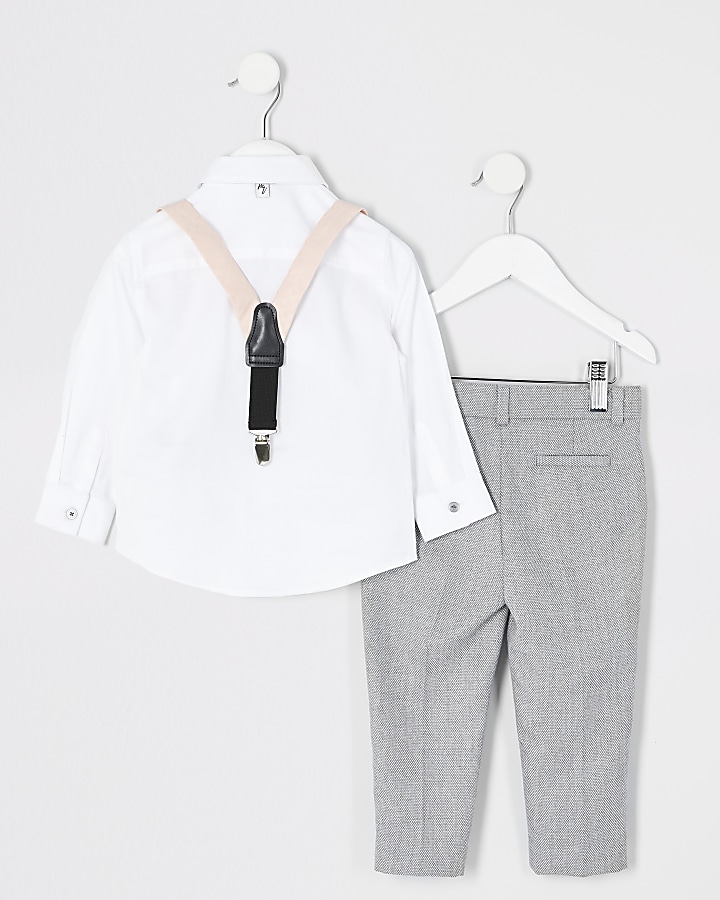 Mini boys grey trousers and braces outfit