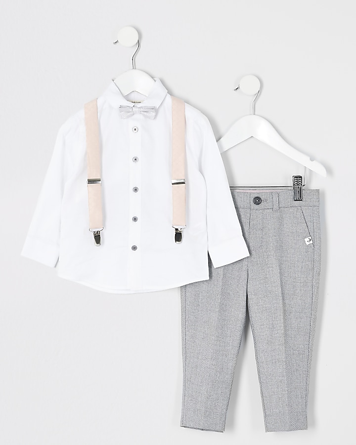 Mini boys grey trousers and braces outfit