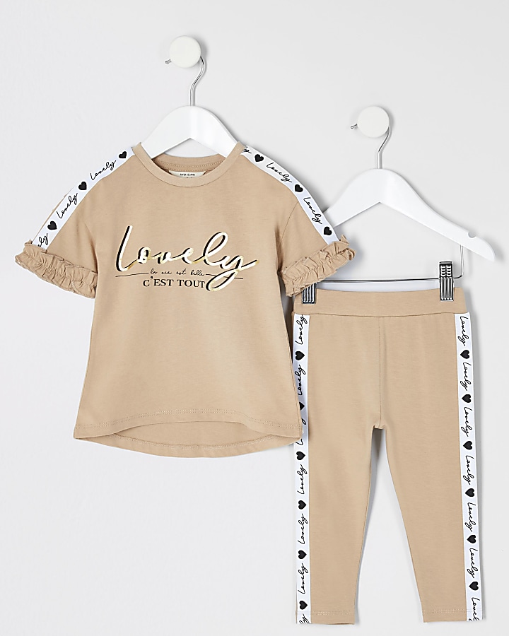 Mini girls 'Lovely' tape T-shirt outfit