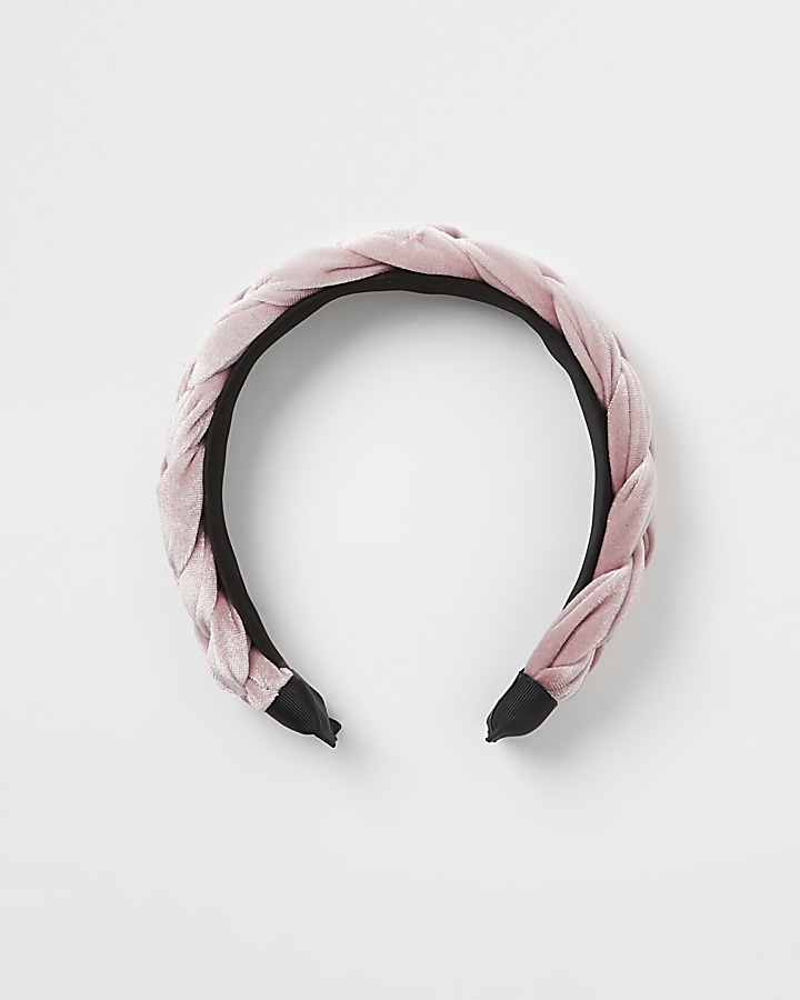 Girls pink velvet plaited headband