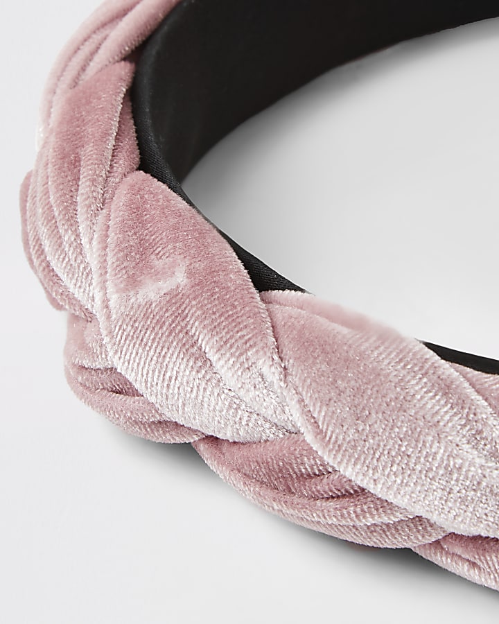 Girls pink velvet plaited headband