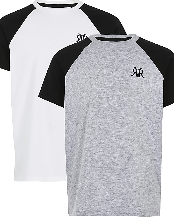 Boys white and grey RVR raglan T-shirt 2 pack