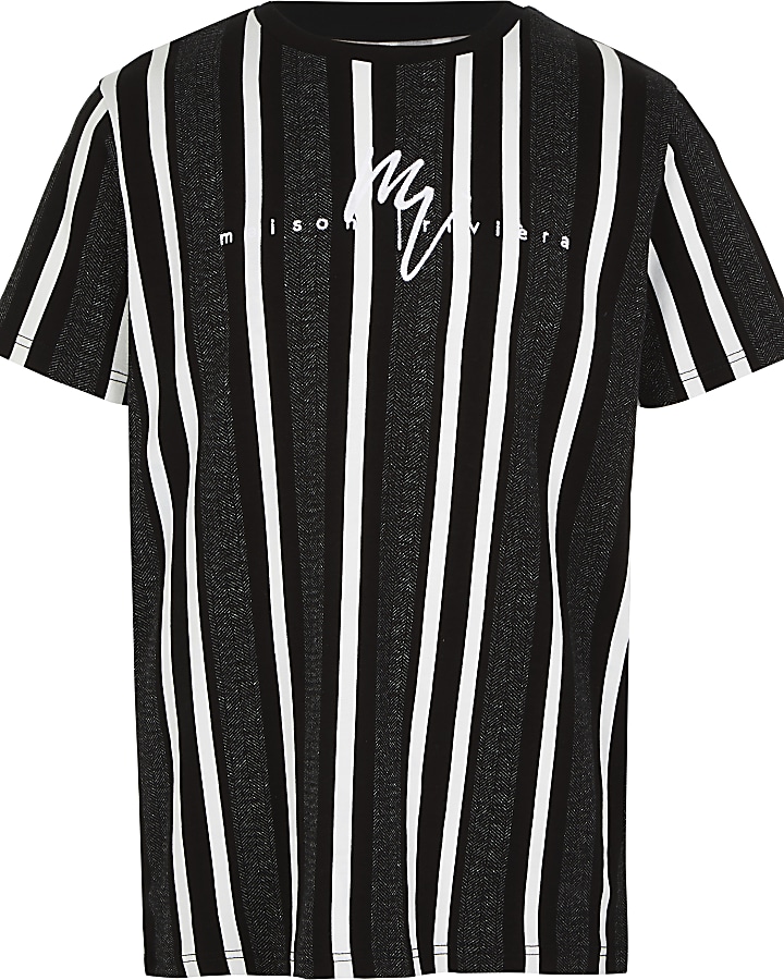 Boys black herringbone stripe T-shirt