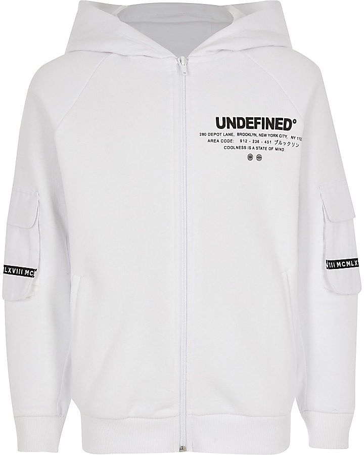 Boys Undefined white zip hoodie