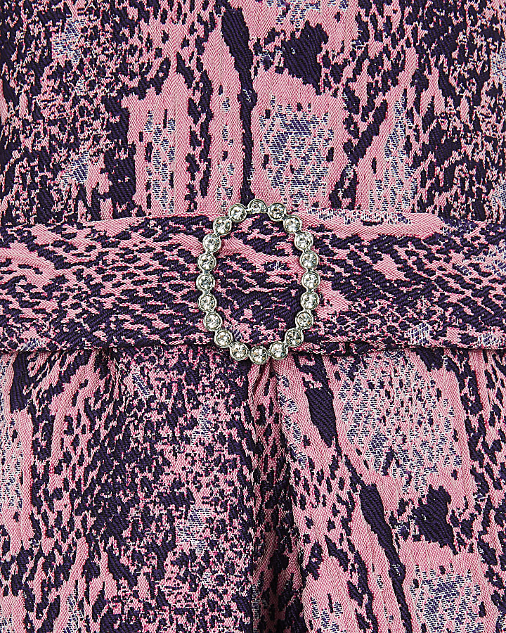 Girls pink snake print belted prom dress