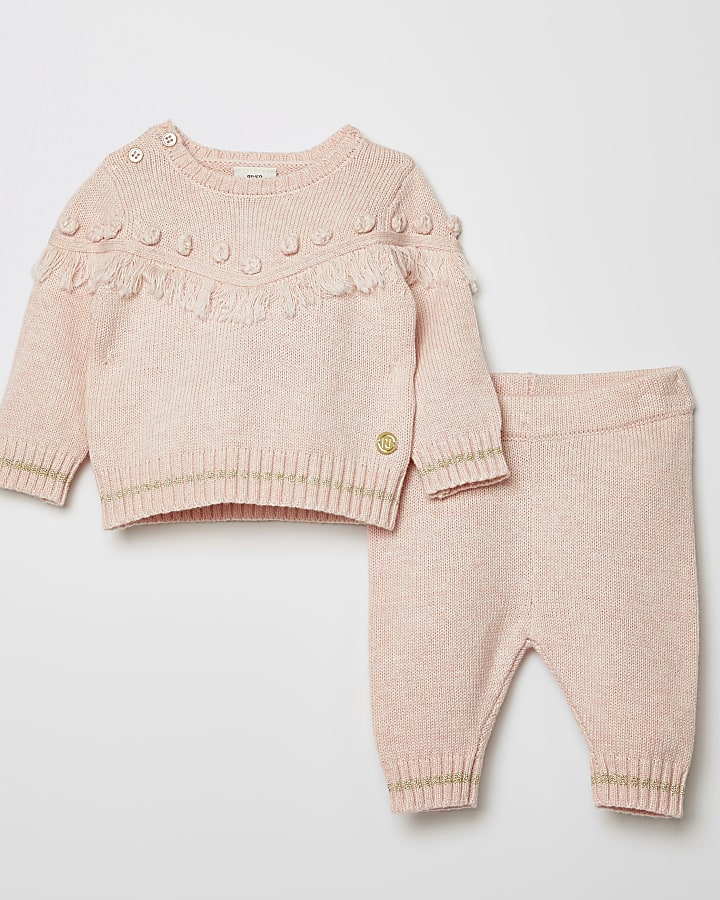 Baby pink tassel knitted jumper outfit