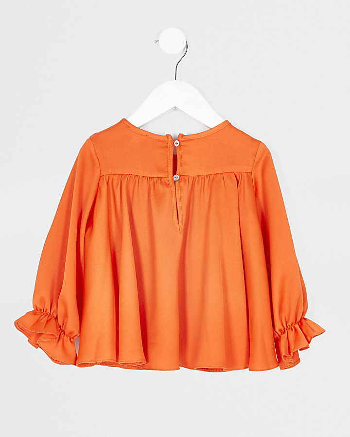 Mini girls orange frill collar top