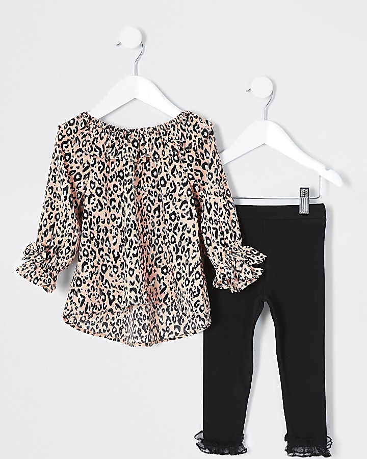 Mini girls pink leopard print blouse outfit