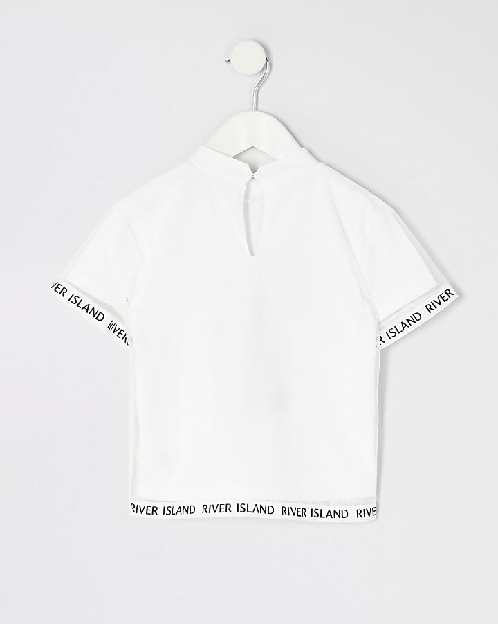 Mini girls 'best life' mesh white T-shirt