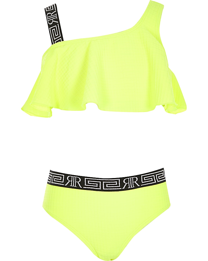 Girls neon yellow one shoulder bikini set