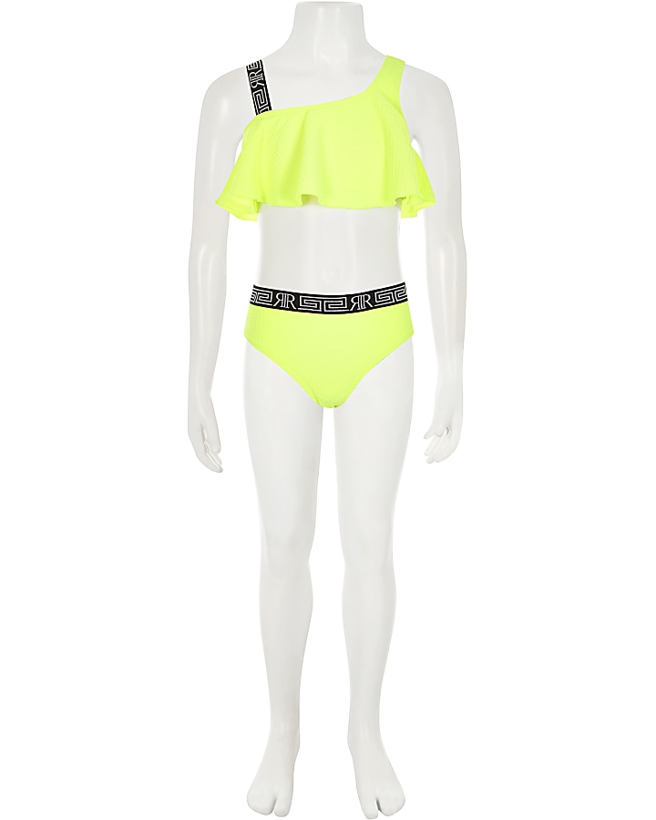 Girls neon yellow one shoulder bikini set