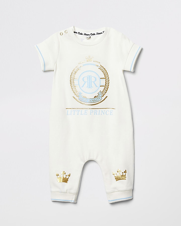 Baby cream 'Little prince' print baby grow