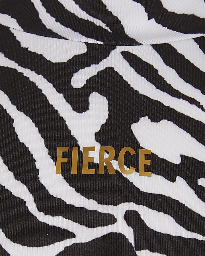 Girls black zebra print 'Fierce' mesh top