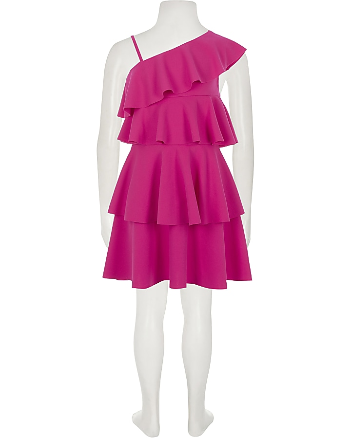 Girls pink asymmetric frill dress
