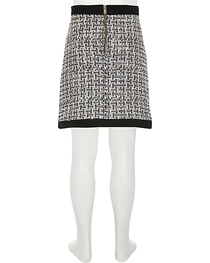 Girls monochrome boucle button front skirt