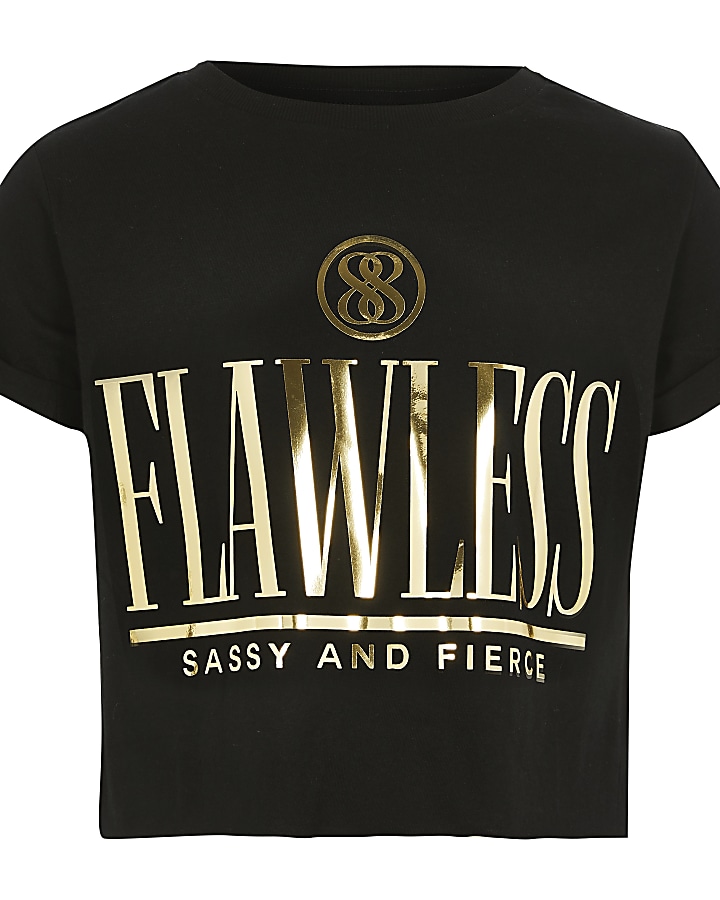 Girls 'Flawless' foil print cropped T-shirt