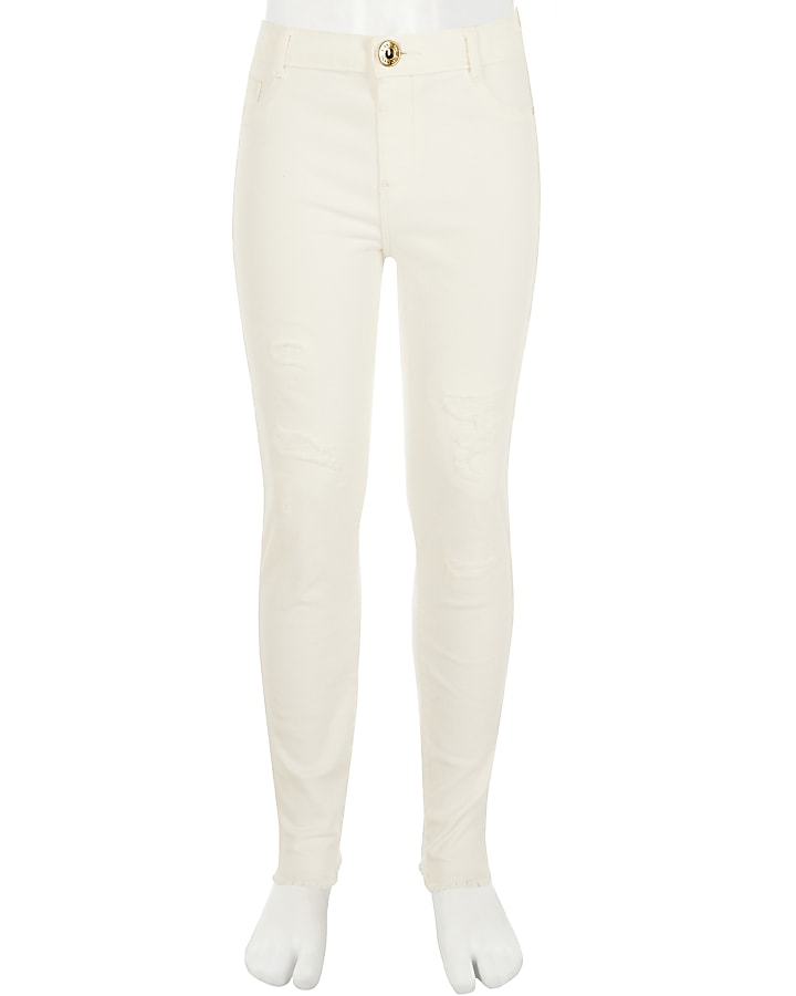 Girls white ripped Molly mid rise jegging