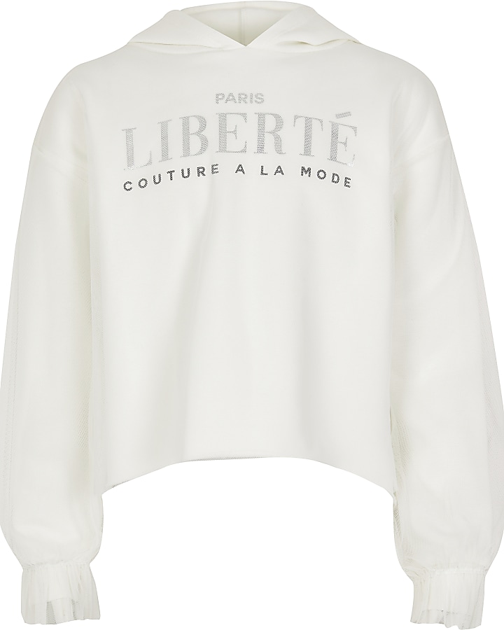 Girls white 'liberte' mesh hoodie