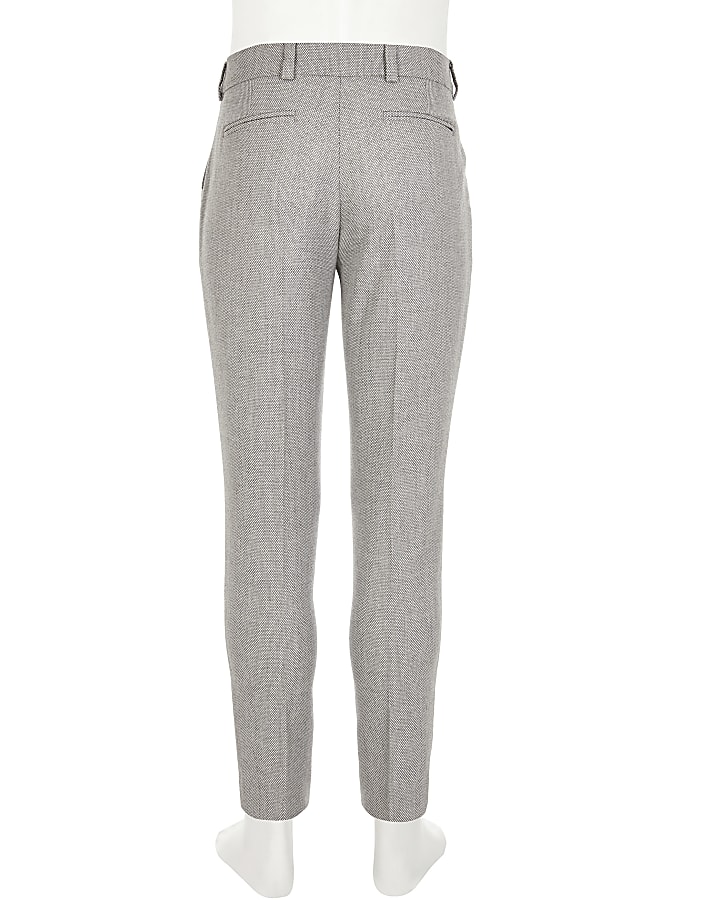 Boys grey textured tapered leg suit trousers | River Island