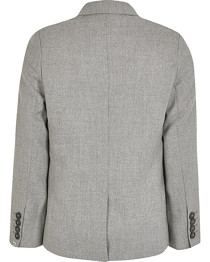 Boys grey texture single breasted suit blazer