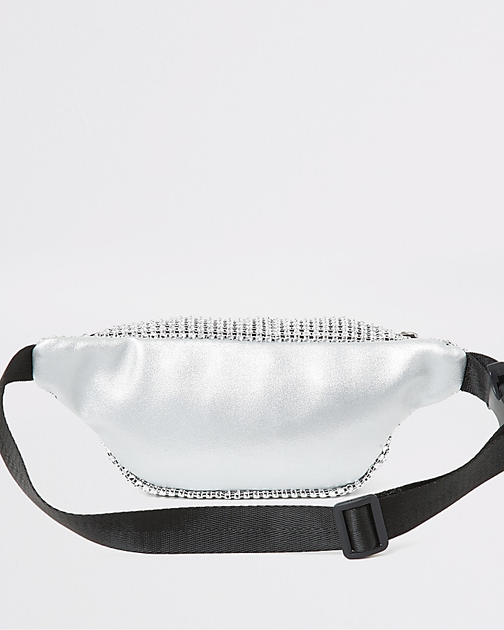 Girls silver embellished belted bum bag
