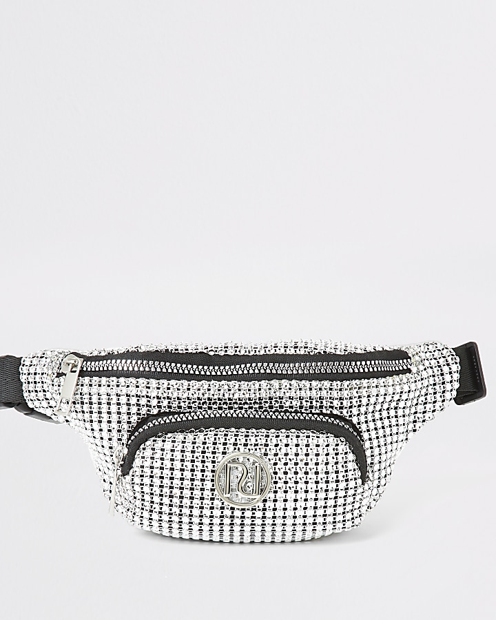 Girls silver embellished belted bum bag