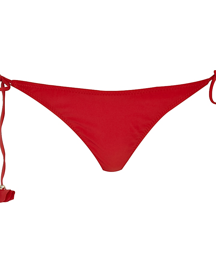 Red poppy tie bikini bottoms