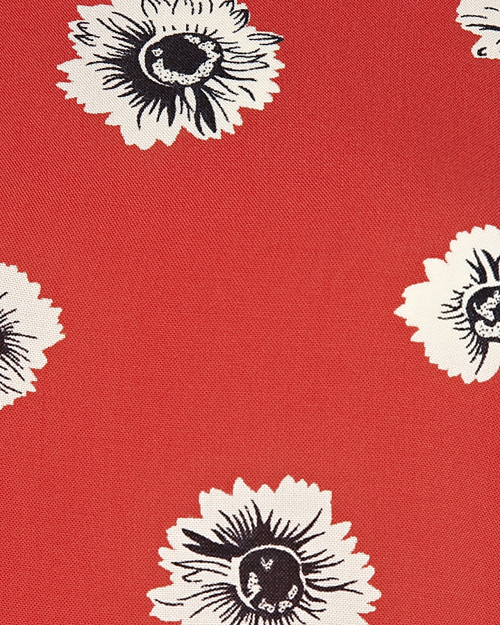 Red sunflower print tea dress