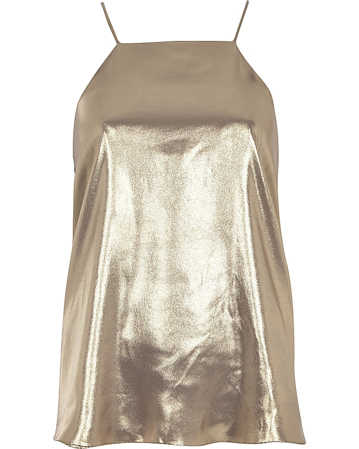 Gold metallic silky cami top