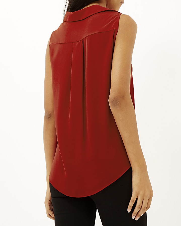 Red tie neck wrapped blouse