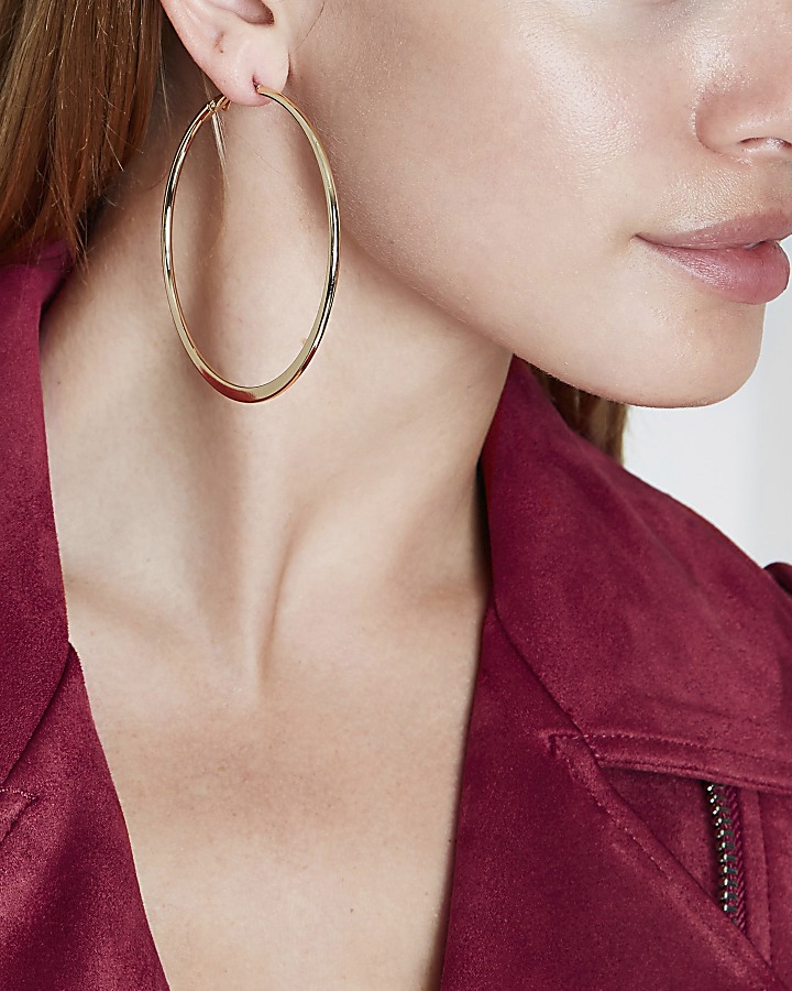 Gold colour medium flat bottom hoop earrings