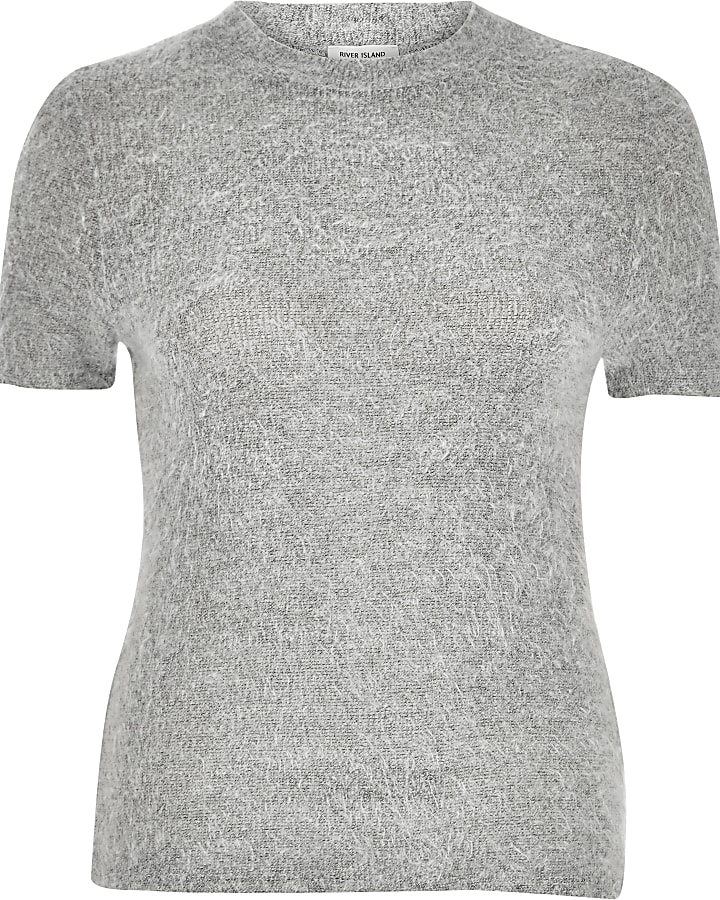 Grey fluffy fitted t-shirt