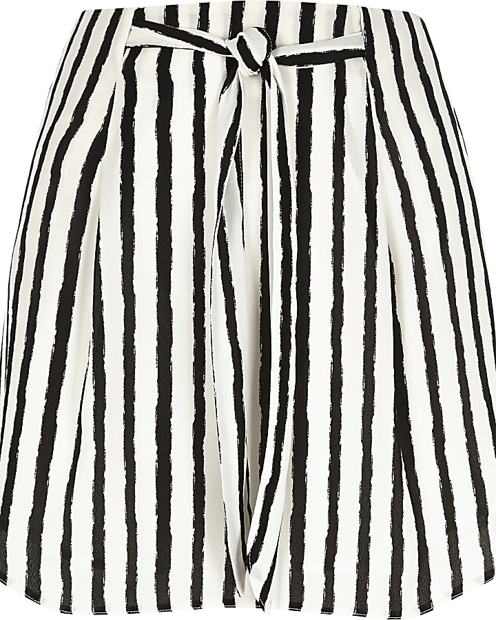 Black stripe tie waist mini skirt