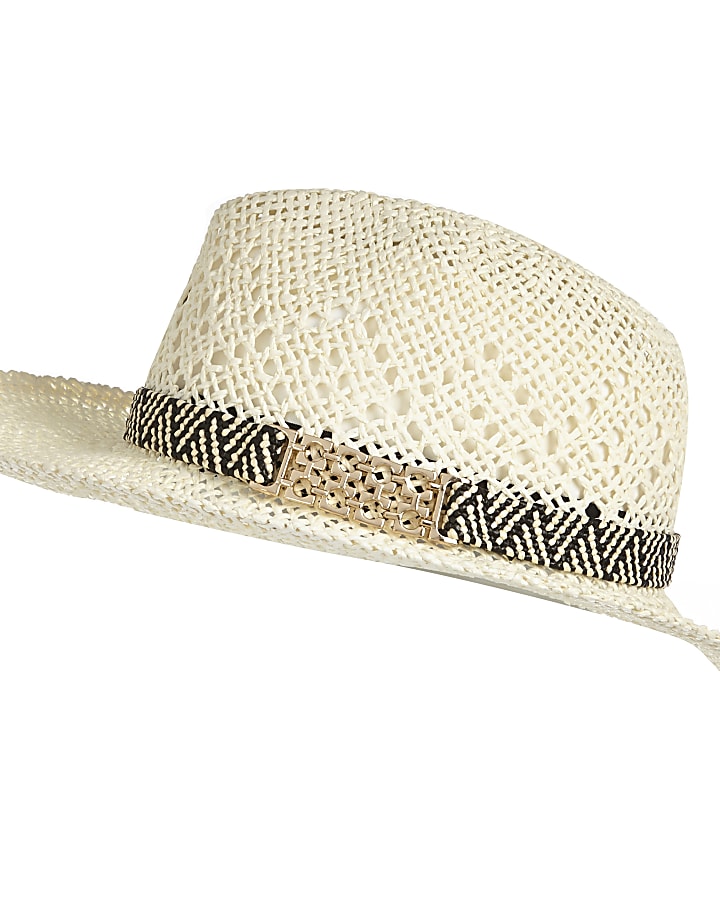 Cream straw fedora hat