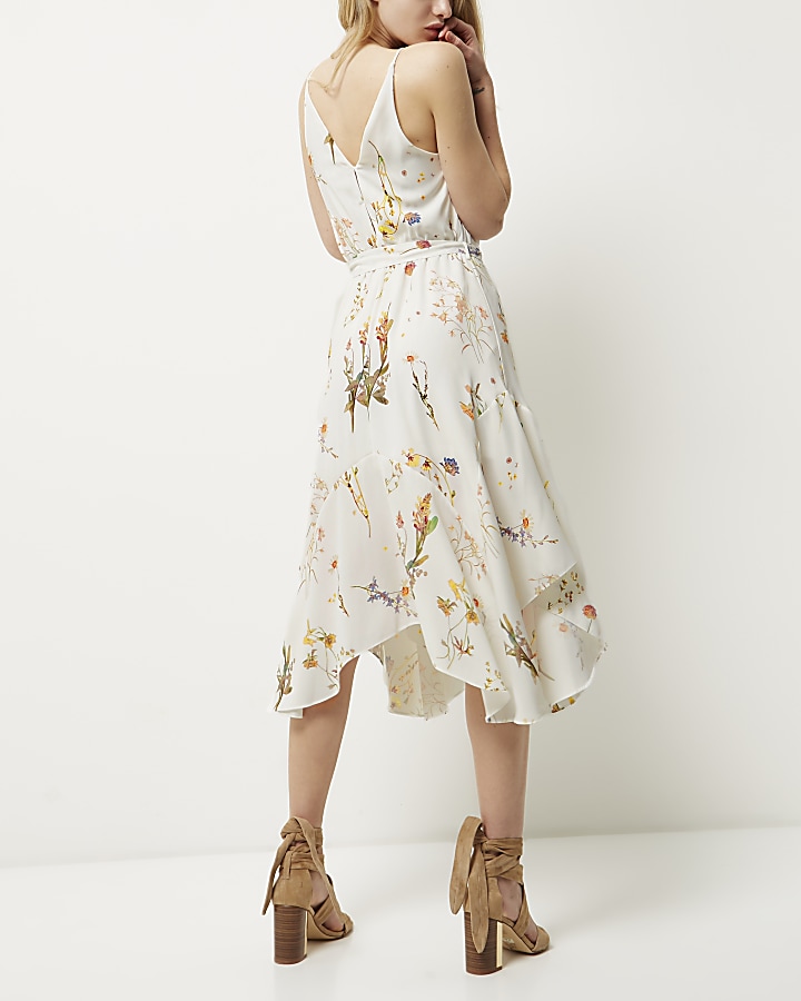 Cream floral print slip dress