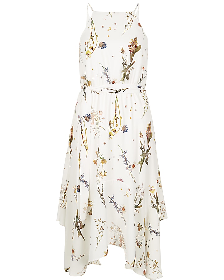Cream floral print slip dress